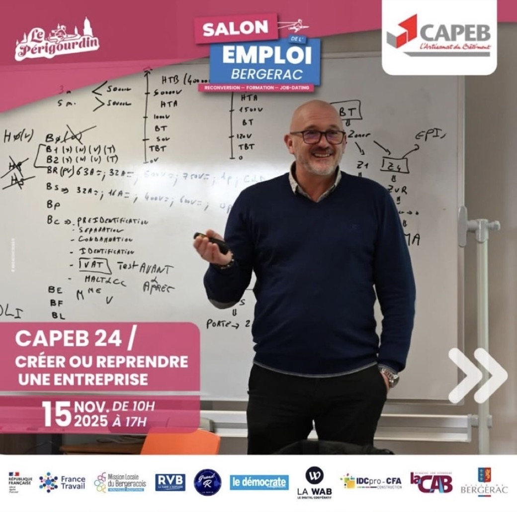 Nicolas Beaumont formateur habilitation électrique intervenant au Salon de l'Emploi de Bergerac avec la CAPEB 24, novembre 2025